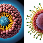 **Image:** A comparative illustration showcasing the structural differences between a virus and a bacterium. One side depicts a simple virus with nucleic acid and a protein coat, while the other side displays a complex bacterial cell.