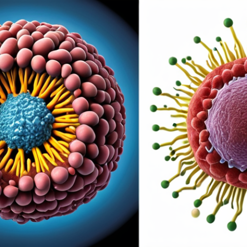 Home 28 **Image:** A comparative illustration showcasing the structural differences between a virus and a bacterium. One side depicts a simple virus with nucleic acid and a protein coat, while the other side displays a complex bacterial cell.