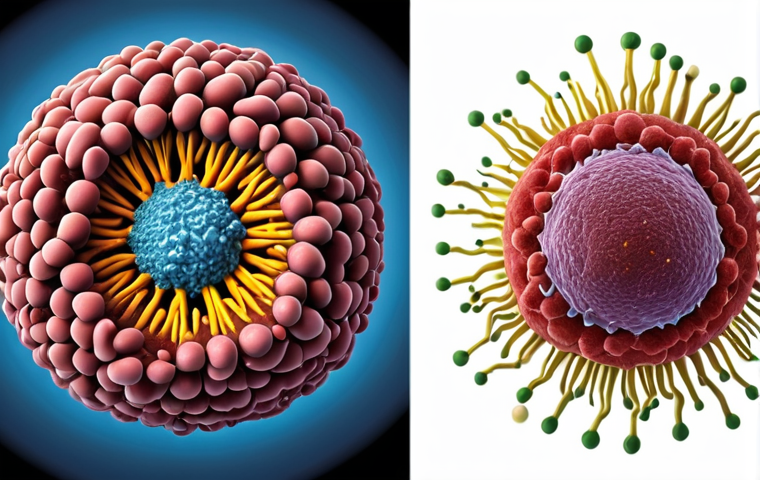 **Image:** A comparative illustration showcasing the structural differences between a virus and a bacterium. One side depicts a simple virus with nucleic acid and a protein coat, while the other side displays a complex bacterial cell.