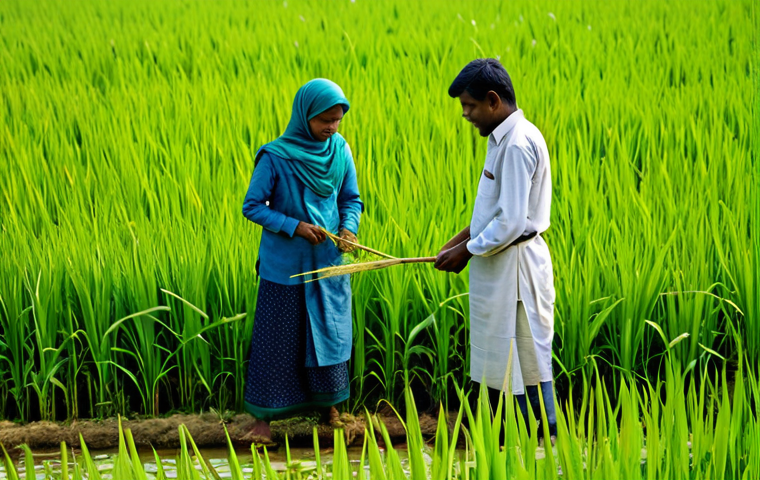 Agricultural Revolution**

"A lush green field of genetically modified rice plants, golden hue, fully clothed farmers tending the crops, appropriate attire, safe for work, perfect anatomy, correct proportions, family-friendly, professional photography, high quality, bright sunny day, rural Bangladesh setting, showcasing advancements in agricultural biotechnology."

**