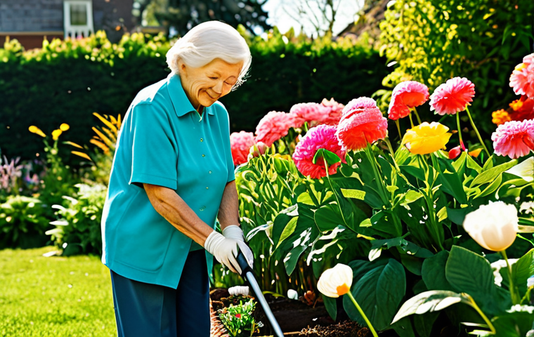 **Prompt:** A vibrant and healthy senior citizen, fully clothed in comfortable clothing, tending a garden filled with colorful flowers. Sunlight filters through the leaves. safe for work, appropriate content, family-friendly, professional photography, perfect anatomy, natural proportions.