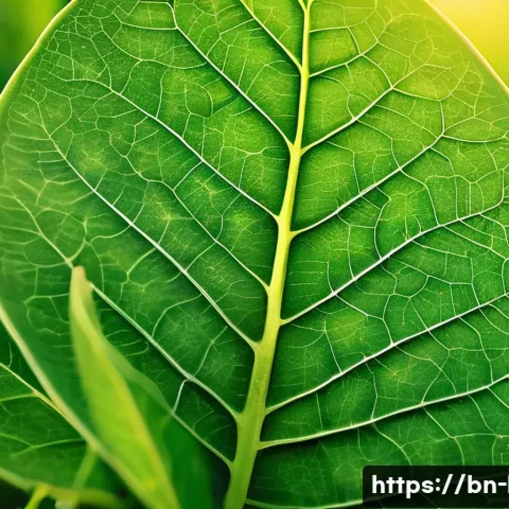 광합성과 탄소 고정 - A detailed close-up illustration of a vibrant green leaf under bright sunlight, showing chlorophyll ...