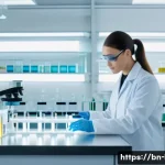 동물실험과 대체 기술 - A modern scientific laboratory scene focused on in vitro testing: a bright, clean lab with a researc...