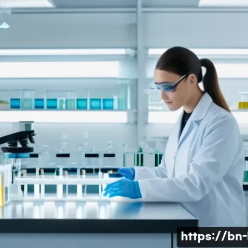 동물실험과 대체 기술 - A modern scientific laboratory scene focused on in vitro testing: a bright, clean lab with a researc...