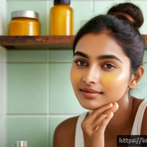항산화제와 노화 방지 - A close-up portrait of a young Bengali woman with glowing, hydrated skin, applying a natural antioxi...