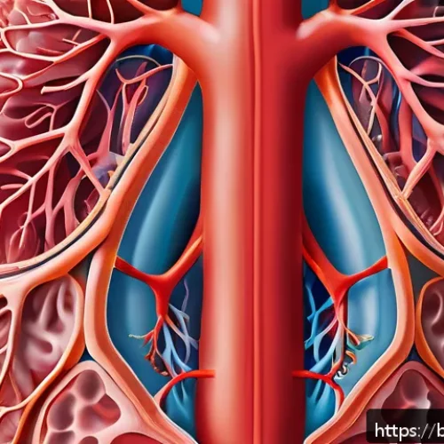 호흡과 에너지 대사 - A detailed cross-sectional illustration of the human respiratory system focusing on the airflow from...