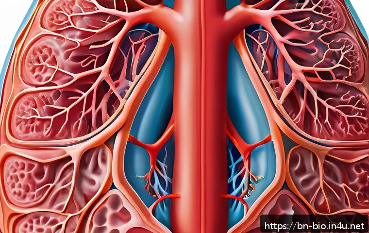 호흡과 에너지 대사 - A detailed cross-sectional illustration of the human respiratory system focusing on the airflow from...