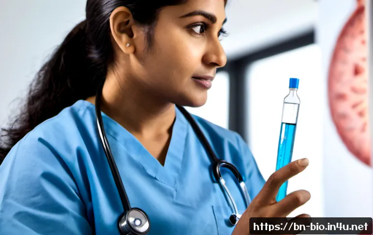 백신의 원리 - Photorealistic medical education scene showing a caring South Asian female doctor in a clean modern ...